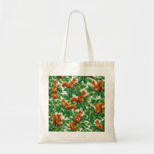 Red Squirrels in Lush Green Leaves Woodland Tote Bag