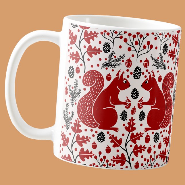 Red Squirrels in the Forest Coffee Mug (Red squirrel in the forest arts and crafts style coffee mug)