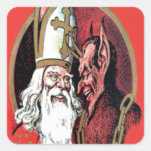 Red St Nicholas Krampus Square Sticker