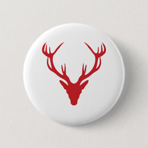 Red Stag Head Christmas or Stag Party 6 Cm Round Badge