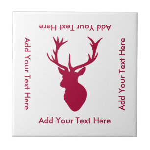 Red Stag Head Christmas or Stag Party Tile