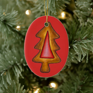 Red Stained Glass Christmas Tree Cookie Ceramic Tree Decoration