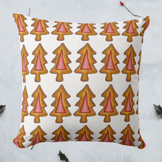 Red Stained Glass Christmas Tree Cookie Holiday Cushion (Christmas tree cookie pillow)
