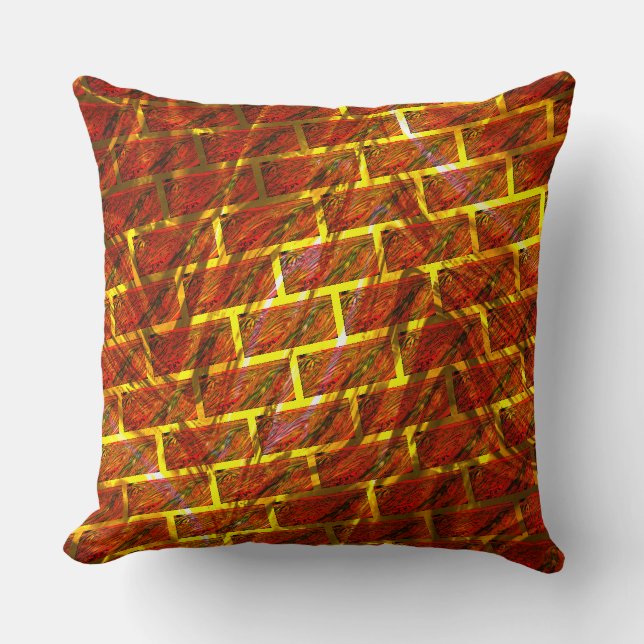 Red stained, graze, golden grating or brick effect cushion (Front)