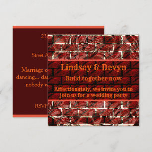Red stained or scratches on grid or brick effect invitation