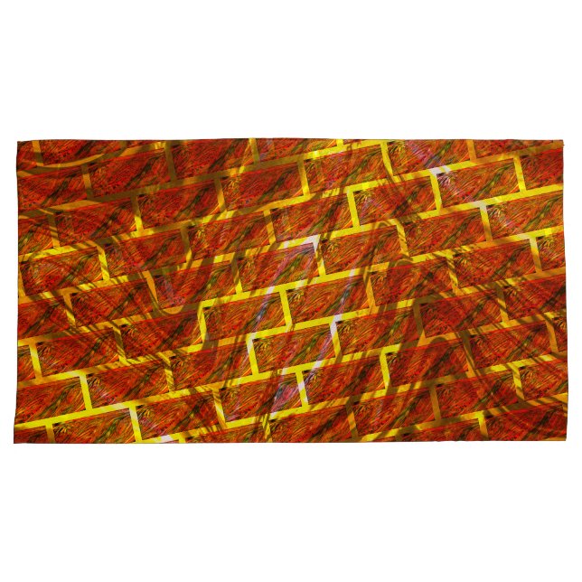 Red stained, scratched, gold grid or brick effect? pillowcase (Front-Right)