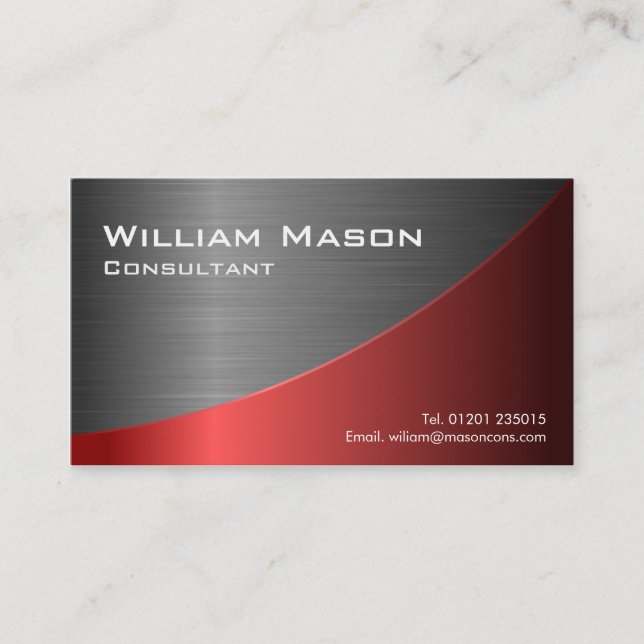 Red Stainless Steel Curved, Business Card (Front)