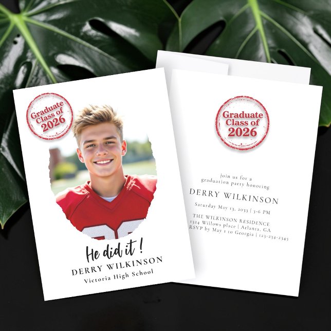 Red Stamp Class of 2026 Graduation Photo  Invitation (Creator Uploaded)