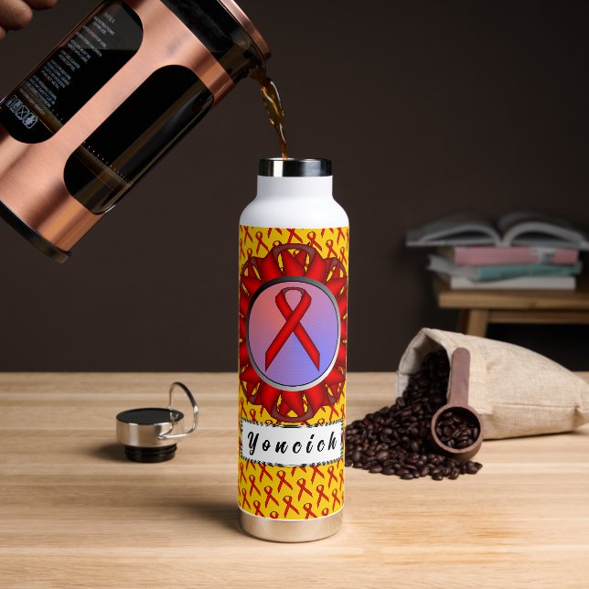 Red Standard Ribbon by Kenneth Yoncich Water Bottle (Coffee)