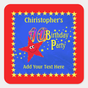 Red Star 10th Birthday Party Sticker