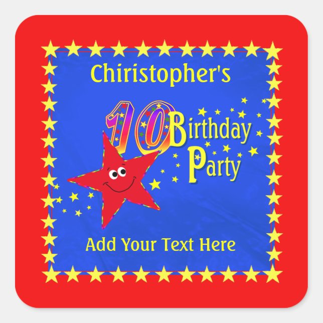Red Star 10th Birthday Party Sticker (Front)