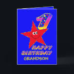 Red Star 1st Birthday Cards for Grandson<br><div class="desc">Cute little red star in blue sky carrying a star filled birthday number will bring a smile to a 1 year old and tickle their fancy. Add your grandson's name to the front to personalise this birthday greeting card. It will be a treasured keepsake for their special 1st Birthday. Original...</div>