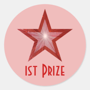Red Star '1st Prize' round sticker pale pink