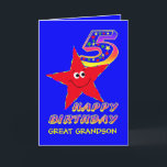 Red Star 5th Birthday Great Grandson Card<br><div class="desc">Cute little red star in blue sky carrying a star filled birthday number will bring a smile to a 5 year old and tickle their fancy. Add the child's name to the front to personalise this birthday greeting card. It will be a treasured keepsake for their special 5th Birthday. Original...</div>