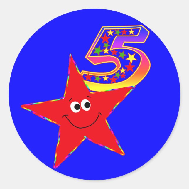 Red Star 5th Birthday Party Stickers (Front)