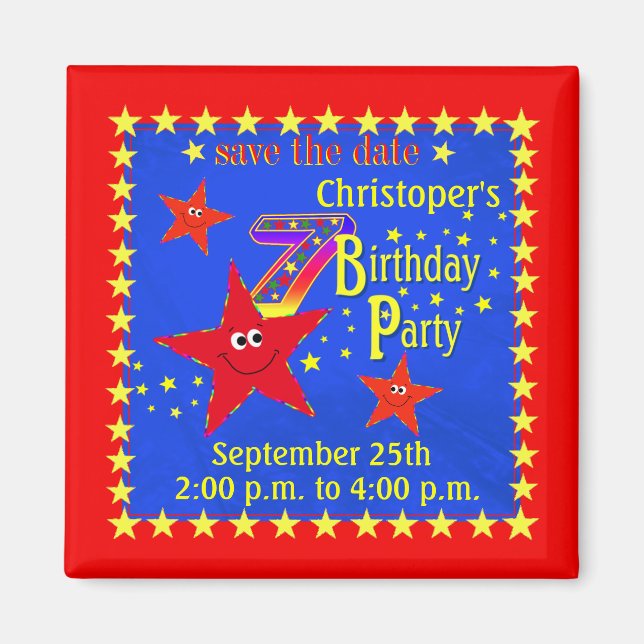 Red Star 7th Birthday Party Magnet (Front)