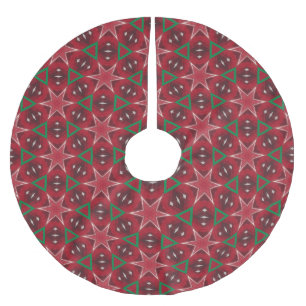 Red Star and Green Geometric Christmas Pattern Brushed Polyester Tree Skirt