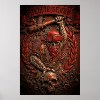 Red Star Belgrade Ultras Hooligan Embossed Poster