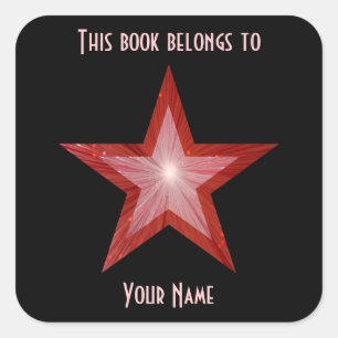 Red Star bookplate sticker black