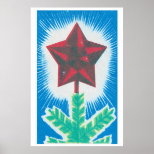 Red Star Christmas Tree Matchbox Art Print