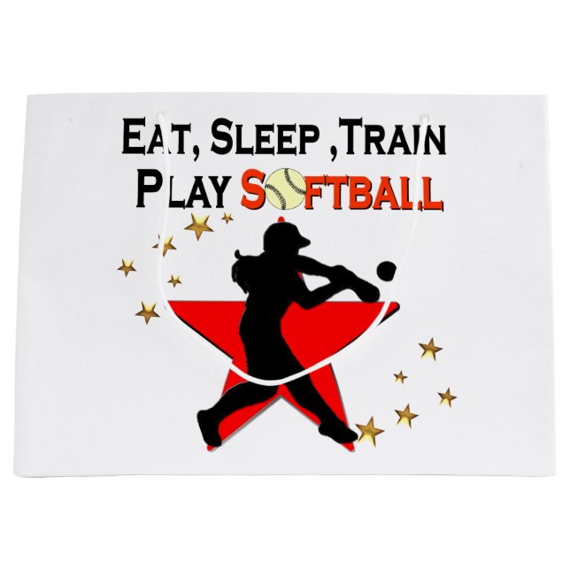 RED STAR EAT, SLEEP, TRAIN SOFTBALL DESIGN LARGE GIFT BAG (Front)