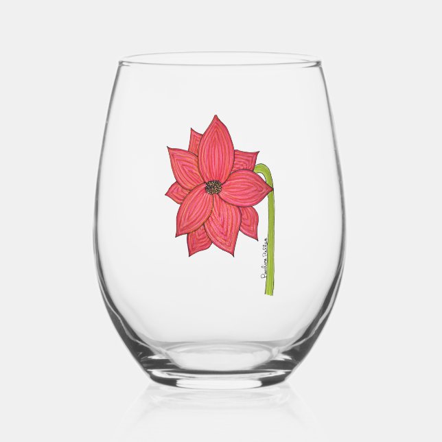 Red Star Flower Blank Stemless Wine Glass (Front)