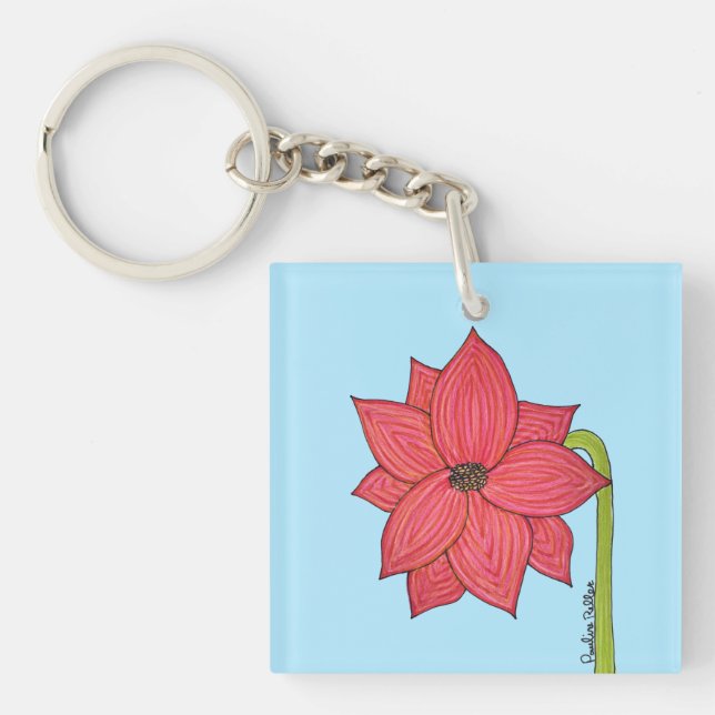 Red Star Flower Key Ring (Front)