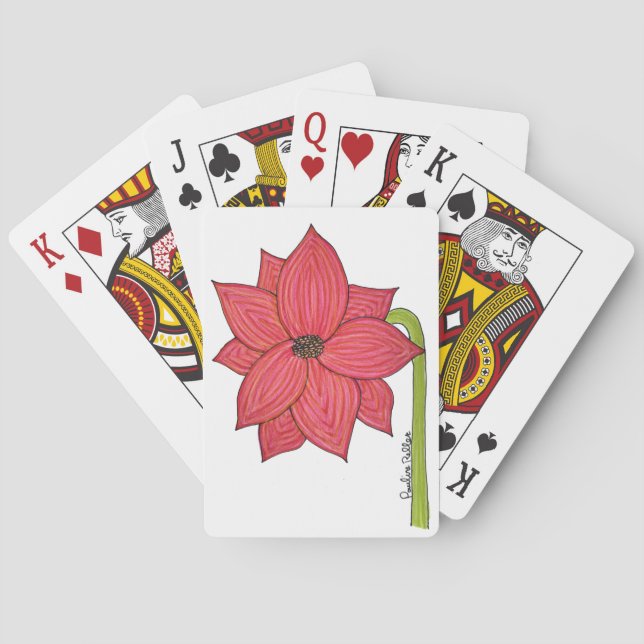 Red Star Flower Playing Cards (Back)