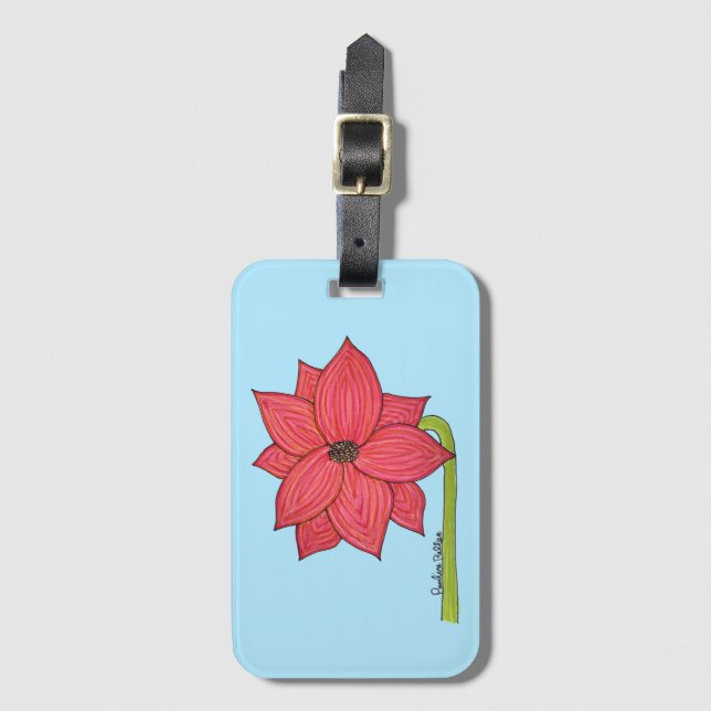 Red Star Flower with Blue background Luggage Tag (Front Vertical)