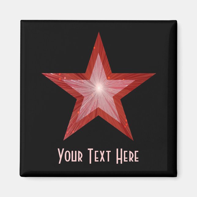 Red Star fridge 'Your Text' magnet square black (Front)