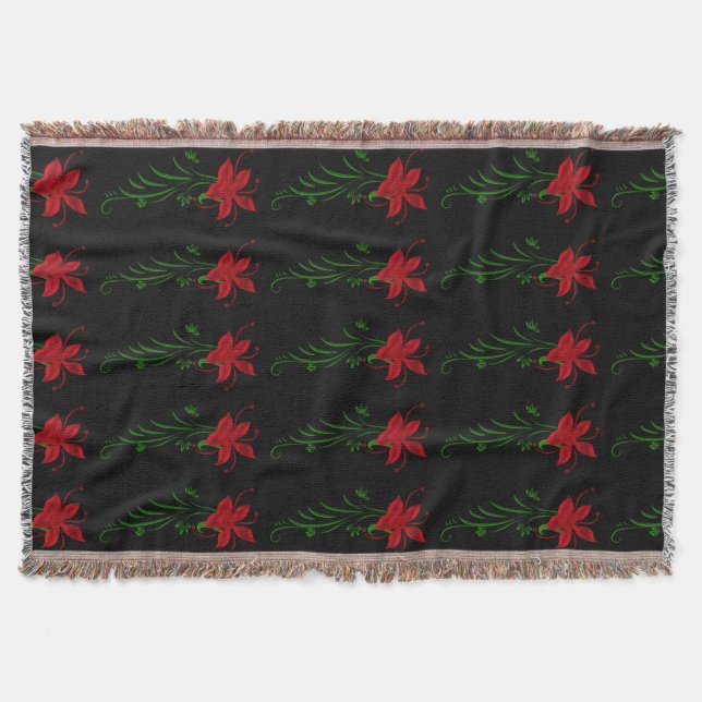 Red Star Gazer Lily Throw Blanket (Front)