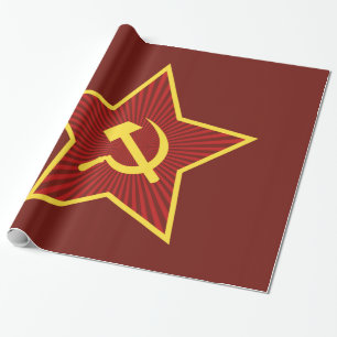 Red Star Hammer and Sickle Glossy Wrapping Paper