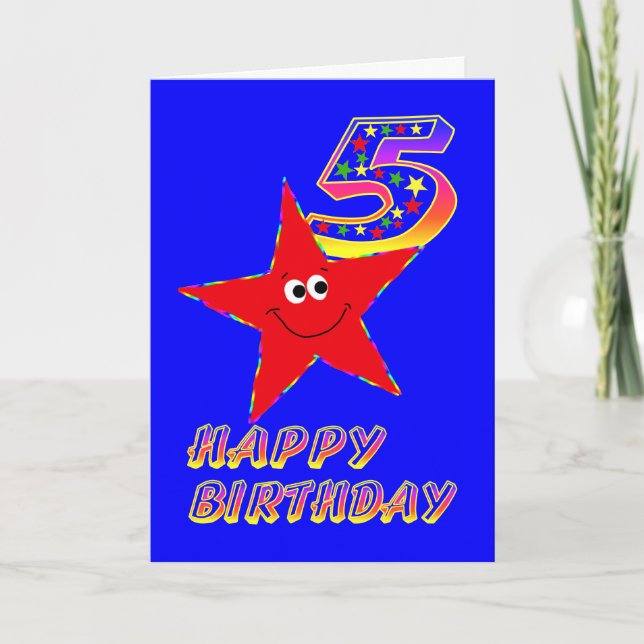 Red Star Happy 5th Birthday Card (Front)