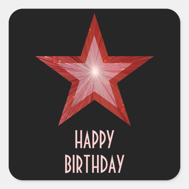 Red Star 'Happy Birthday' square sticker black (Front)