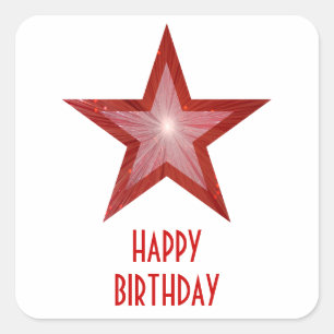 Red Star 'Happy Birthday' square sticker white