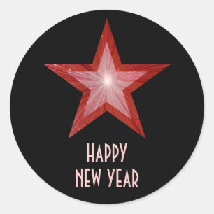 Red Star 'Happy New Year' round sticker black