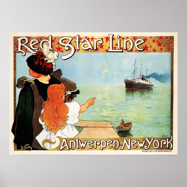 RED STAR LINE Ship Cruises Antwerp to New York Old Poster (Front)