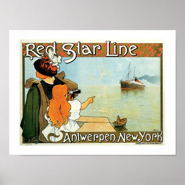 Red Star Line Woman with Girl Ad Poster (Front)