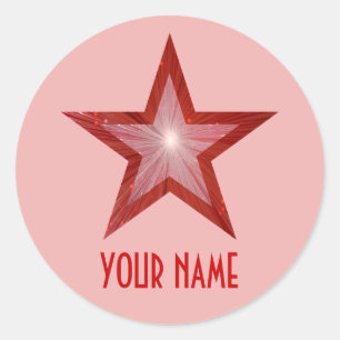 Red Star 'Name' round sticker pale pink