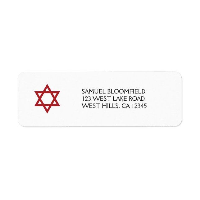 Red Star of David Return Address Label (Front)