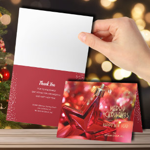 Red Star Ornament Business Thank You Folded Holiday Card