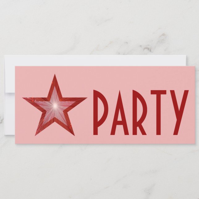 Red Star 'PARTY' invitation pink long (Front)