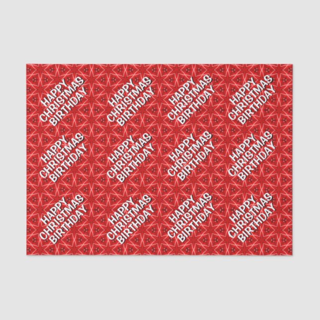 Red Star Pattern / Happy Christmas Birthday Tissue Paper (Front)