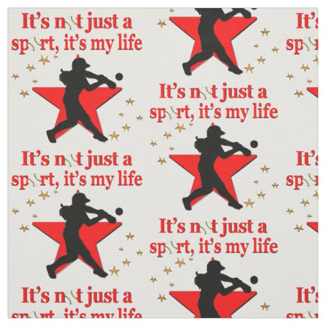 RED STAR SOFTBALL IS MY LIFE DESIGN FABRIC (Swatch)