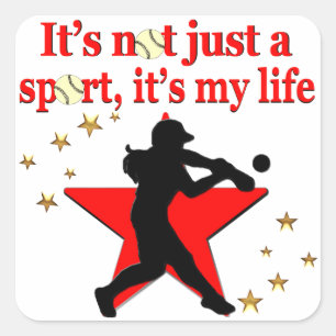 RED STAR SOFTBALL IS MY LIFE DESIGN SQUARE STICKER