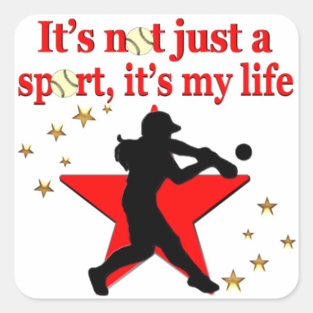 RED STAR SOFTBALL IS MY LIFE DESIGN SQUARE STICKER (Front)