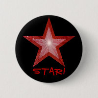 Red Star 'STAR!' button badge black