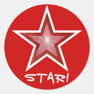 Red Star 'STAR!' round sticker red