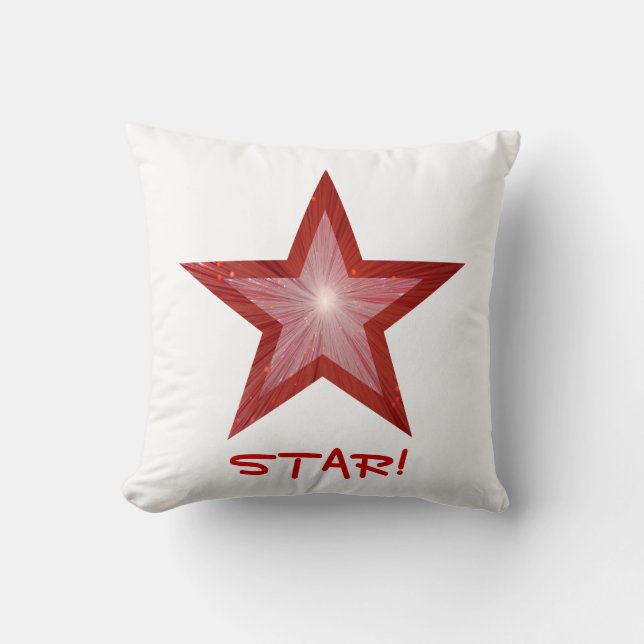 Red Star 'STAR!' throw pillow square white (Front)