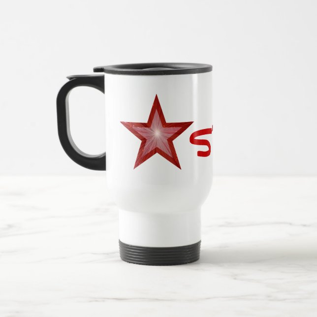 Red Star 'STAR!' travel mug white (Left)